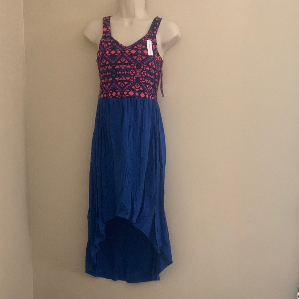 Sleeveless Pink and Blue Maxi Dress hi lo new